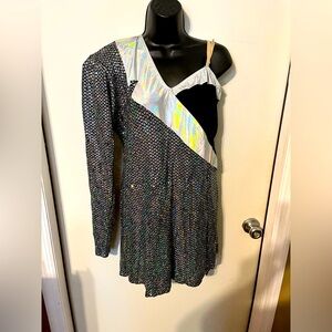 A Wish Come True Dance Costume. Silver & black, one sleeve, Sz XXLA
